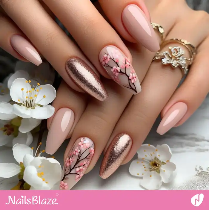 Cherry Blossoms on Light Pink Nails | Spring Nails - NB3873